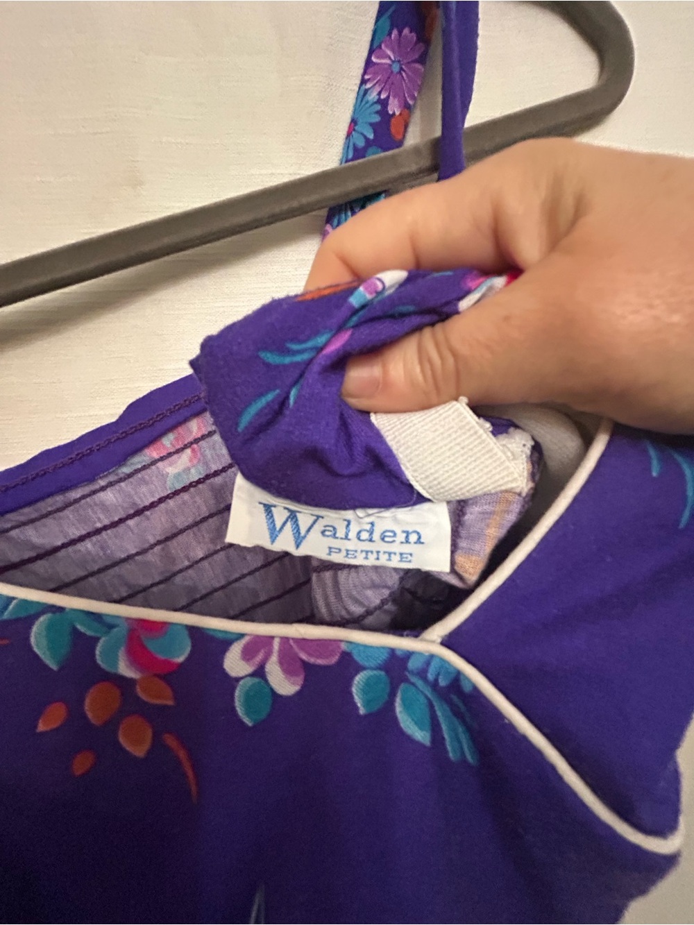 True Vintage Circa 1970's/1980's Purple Floral Sundress w/ Teal and Pink Accents - Picture 4 of 8